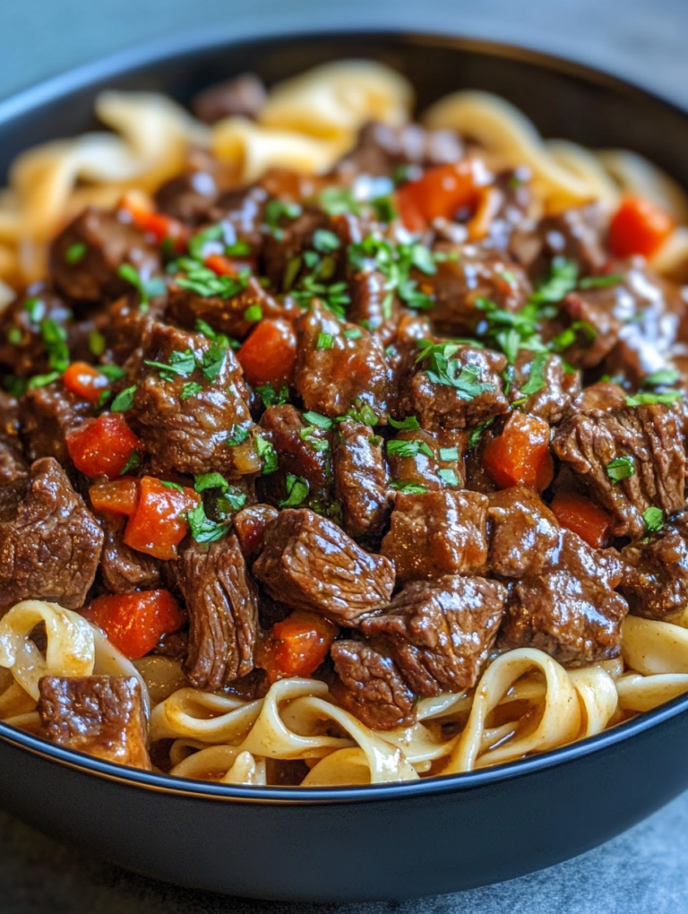 Savory Beef Tips with Buttery Noodles recipe